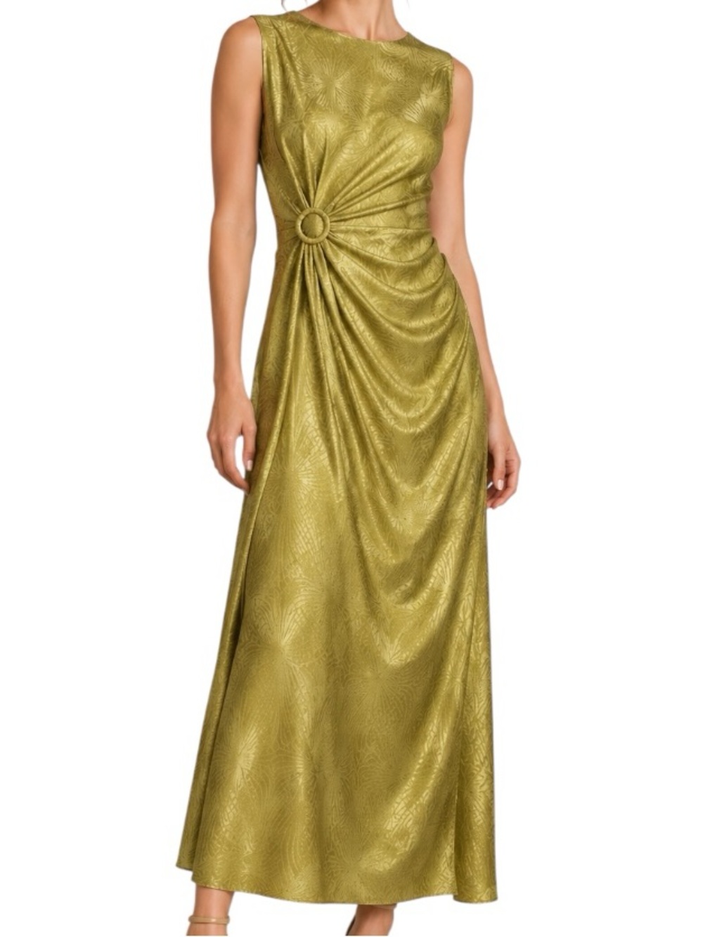 HOUSE OF HARLOW 1960
Revolve Retro Satin Dress Slit Keyhole Maxi Olive Green XS